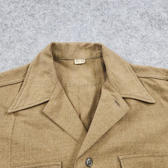 Vintage US Army Wool Shirt Mens 15.5 34 Khaki Button Front Military Uniform 50s - Picture 6 of 16